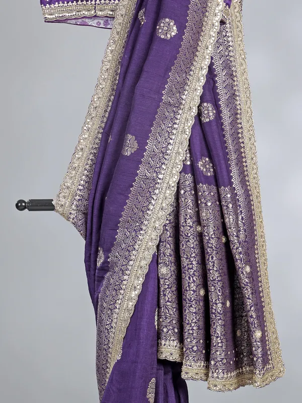 Purple silk saree with aabla and cutdana work