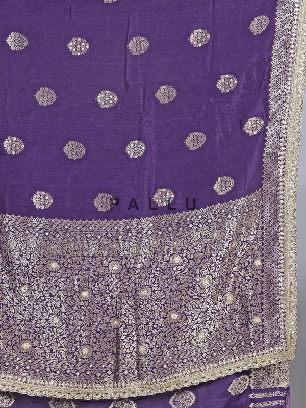Purple silk saree with aabla and cutdana work