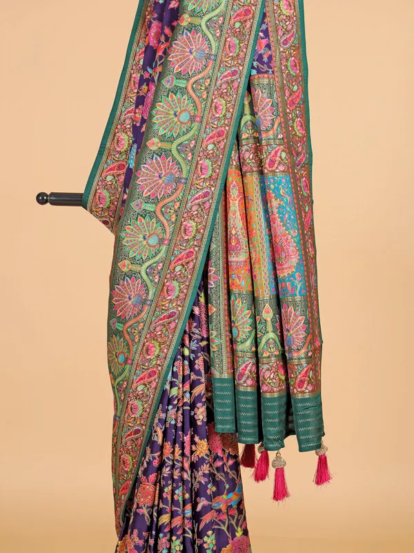 Purple silk saree with attractive motif weaving