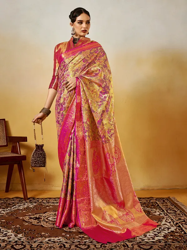 Purple silk saree with delicate zari weaving charm