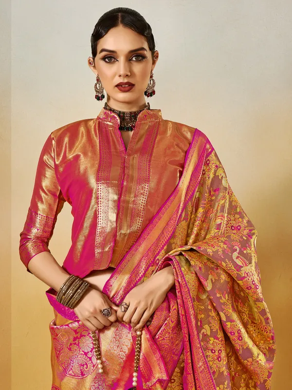 Purple silk saree with delicate zari weaving charm