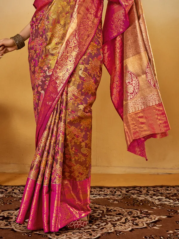 Purple silk saree with delicate zari weaving charm