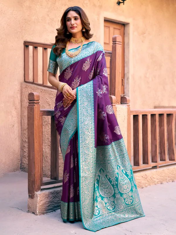 Purple silk saree with graceful zari woven design
