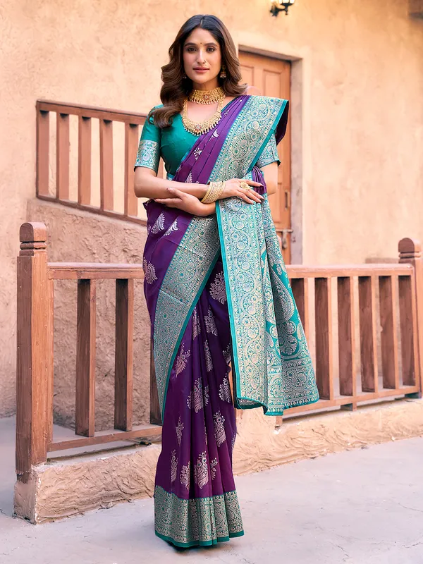 Purple silk saree with graceful zari woven design
