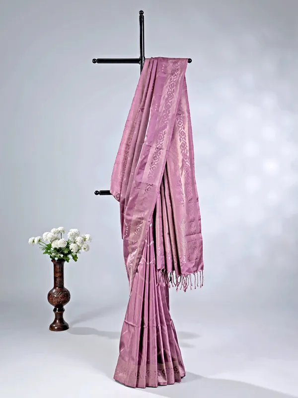 Purple silk saree with grand zari weaving for weddings