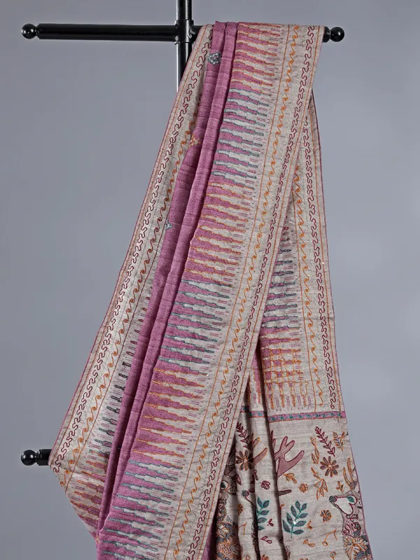 Purple silk saree with thread weaving