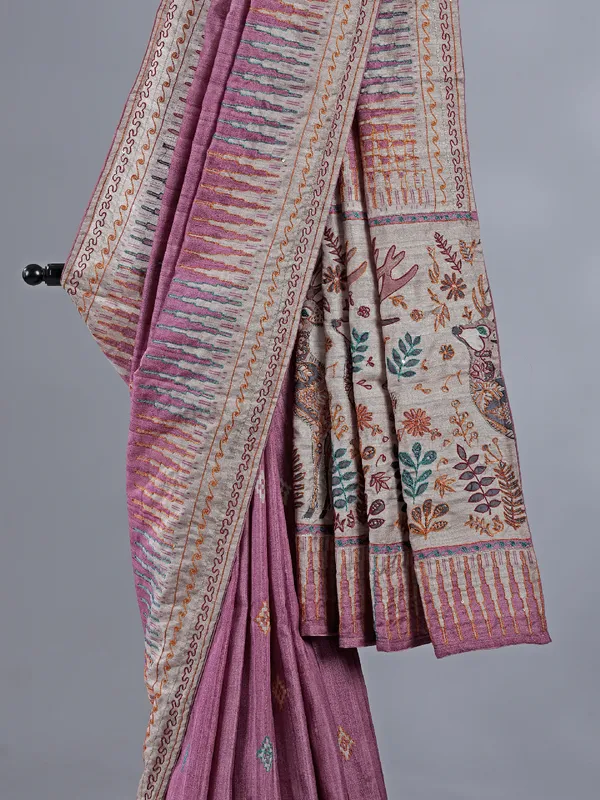 Purple silk saree with thread weaving