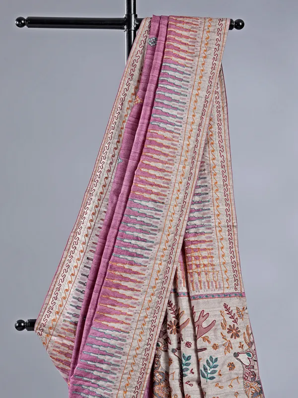 Purple silk saree with thread weaving