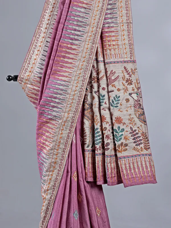 Purple silk saree with thread weaving