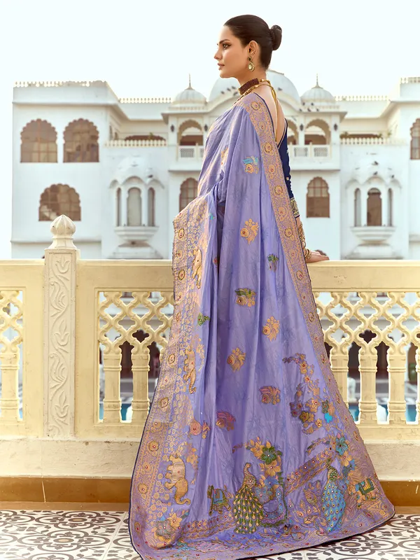Purple silk saree with zari work for women