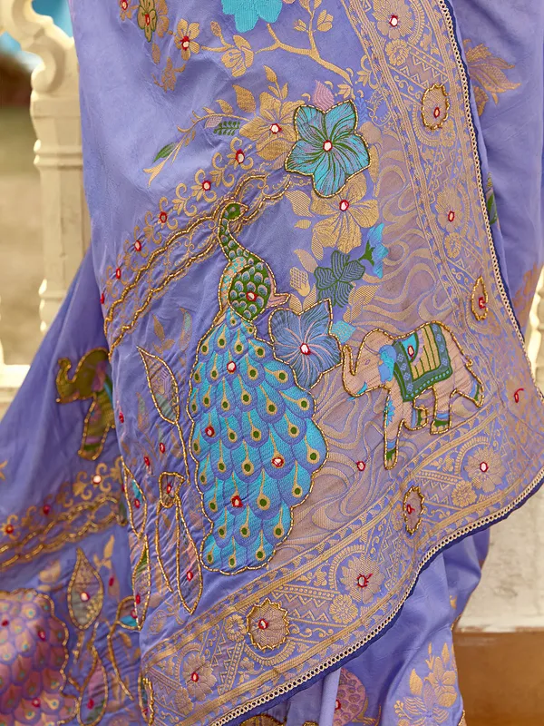 Purple silk saree with zari work for women