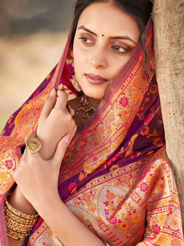 Purple silk self weaving saree