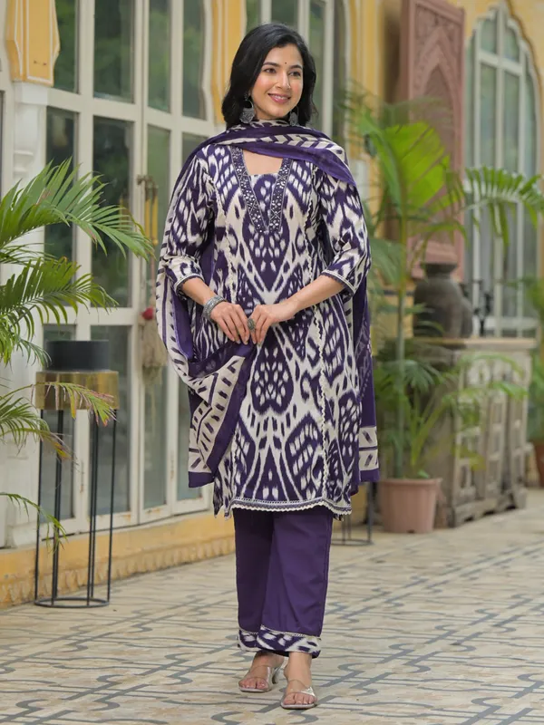 Purple silk sequins embellished kurti set