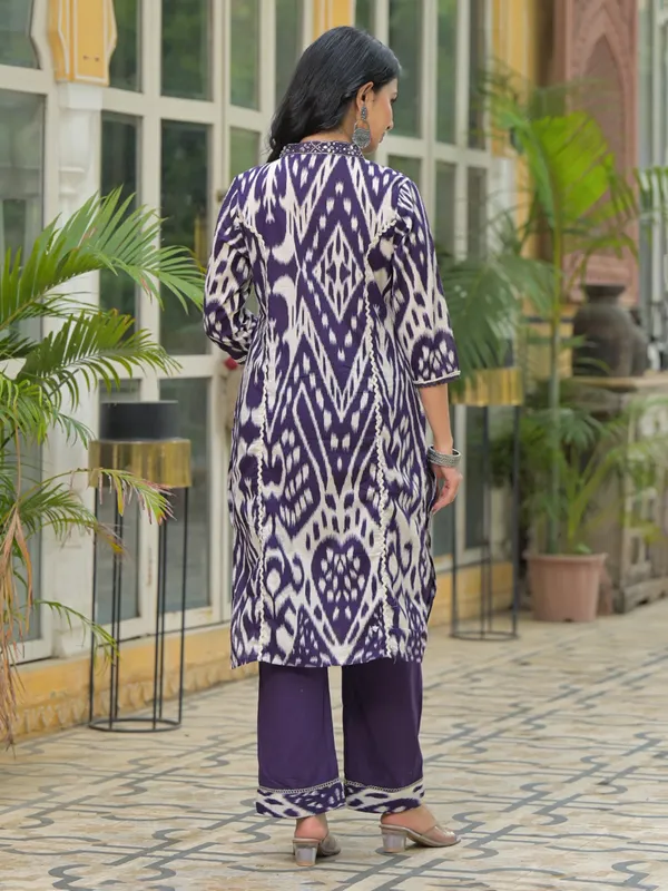 Purple silk sequins embellished kurti set