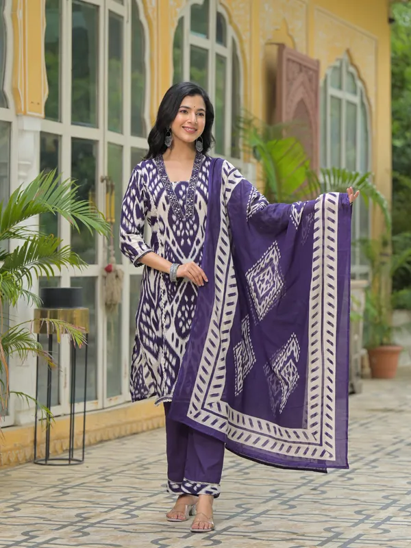 Purple silk sequins embellished kurti set