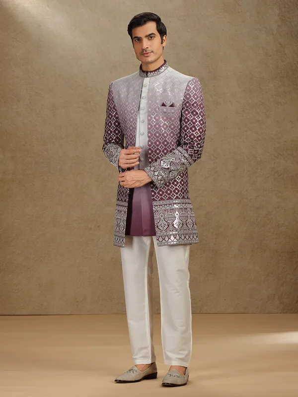 Purple silk shaded indo western for wedding wear