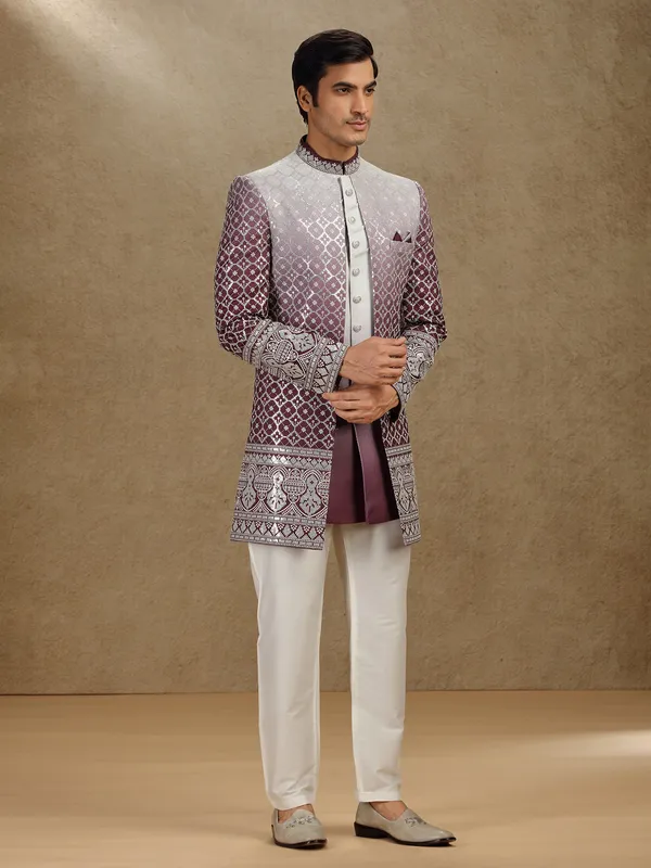 Purple silk shaded indo western for wedding wear