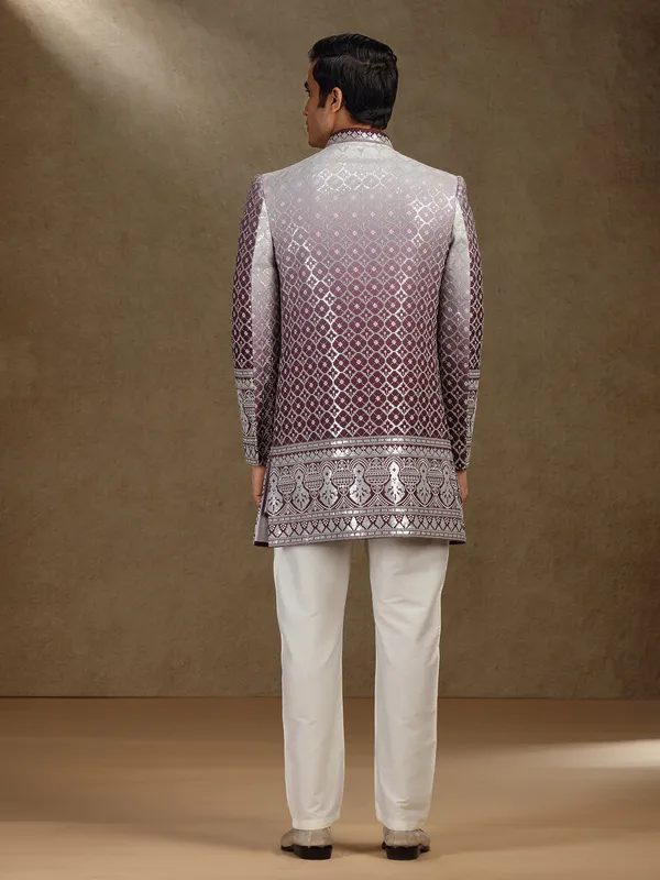 Purple silk shaded indo western for wedding wear