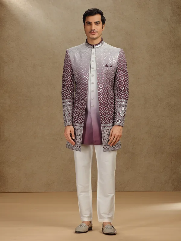 Purple silk shaded indo western for wedding wear