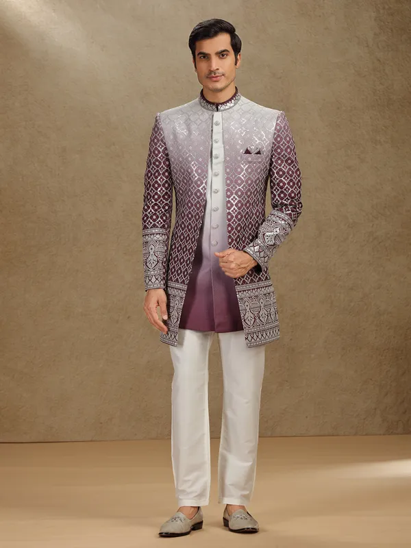Purple silk shaded indo western for wedding wear