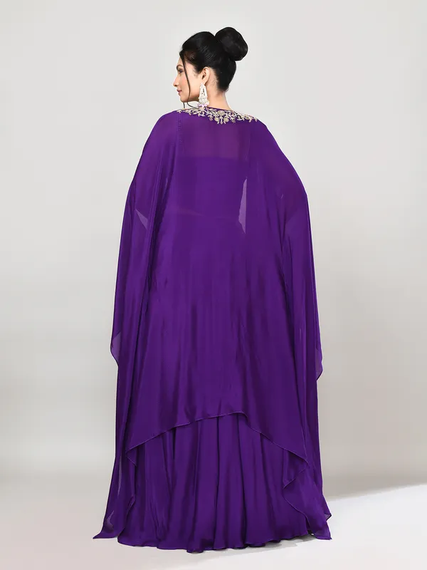 Purple silk shrug style wedding wear lehenga choli
