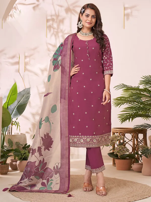 Purple silk suit with dupatta for festive wear