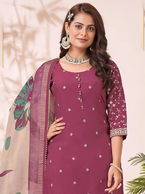Purple silk suit with dupatta for festive wear