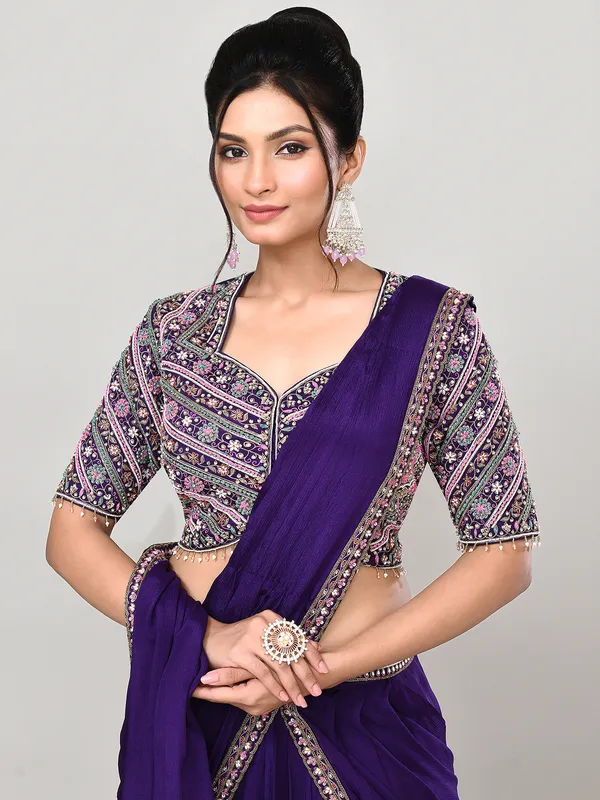 Purple silk sweetheart neck lehenga choli