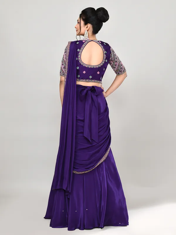 Purple silk sweetheart neck lehenga choli