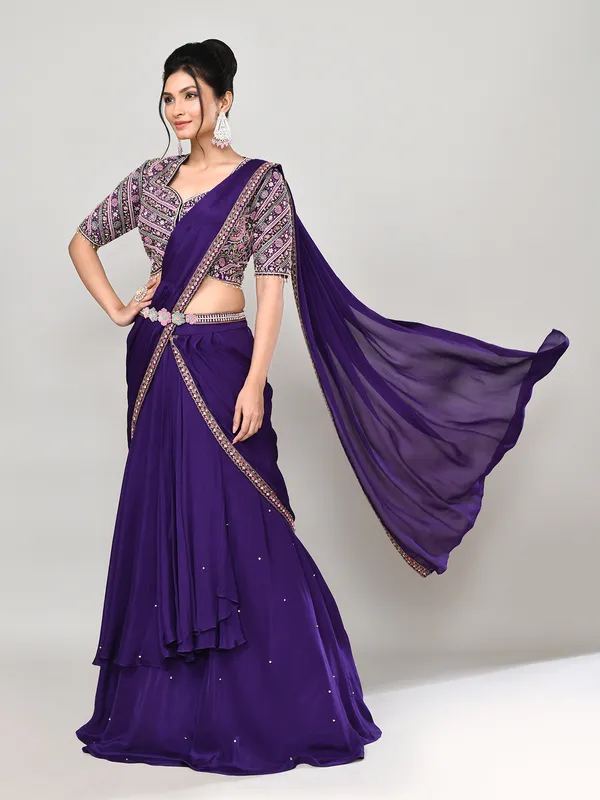 Purple silk sweetheart neck lehenga choli