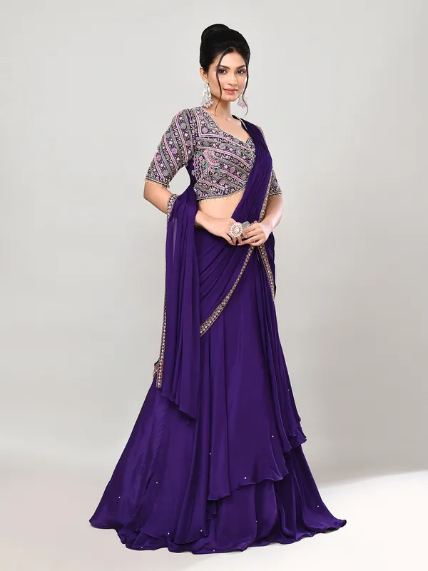 Purple silk sweetheart neck lehenga choli