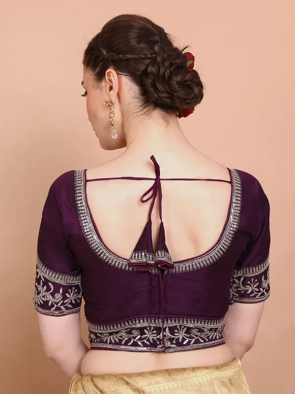 Purple silk sweetheart neck ready made blouse