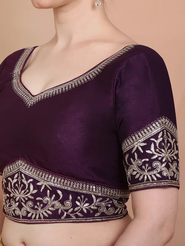 Purple silk sweetheart neck ready made blouse