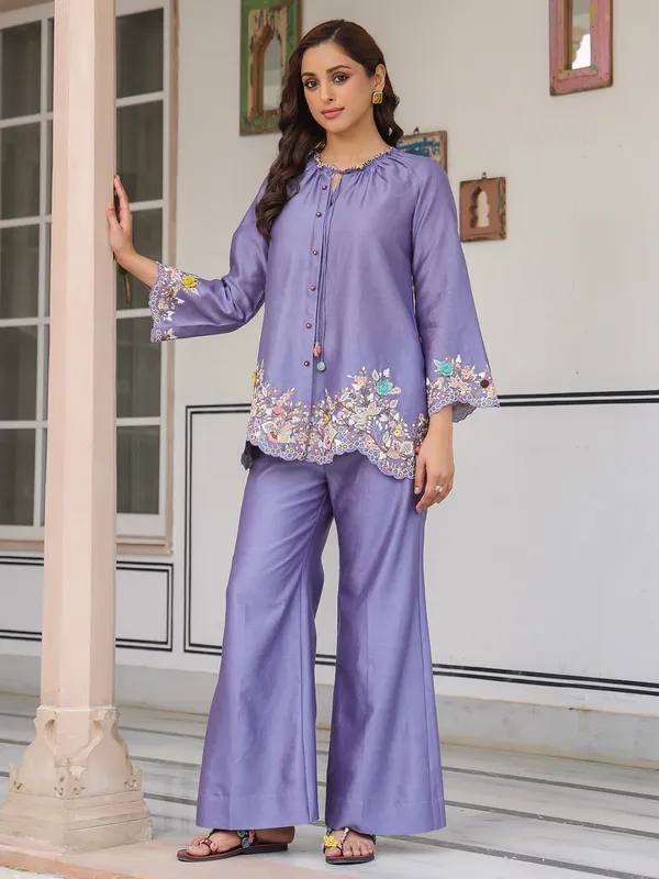 Purple silk tencel pakistani co-ord set