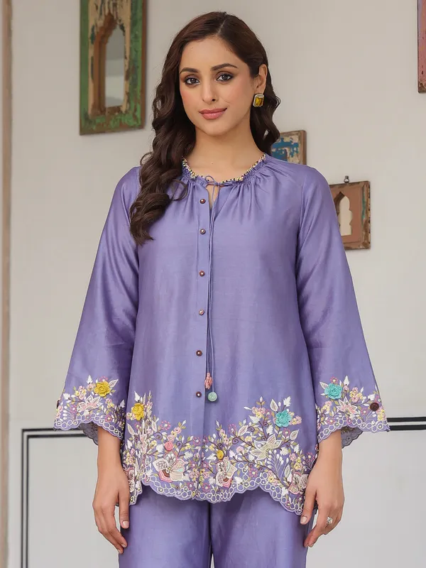 Purple silk tencel pakistani co-ord set
