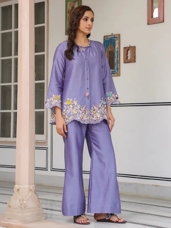 Purple silk tencel pakistani co-ord set