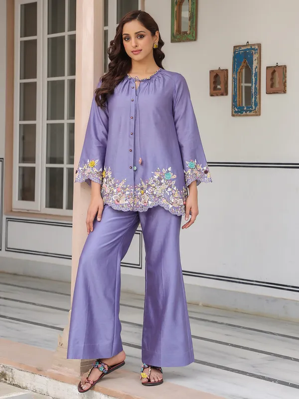 Purple silk tencel pakistani co-ord set