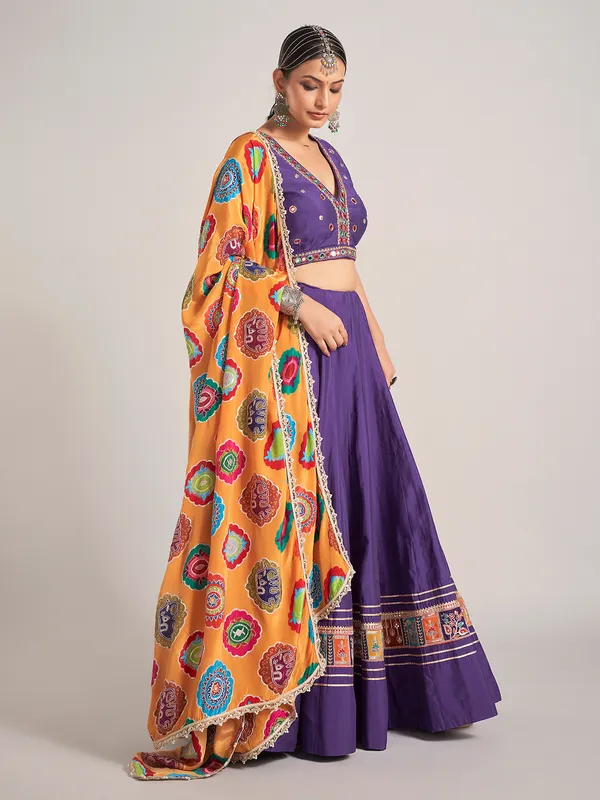 Purple silk V neck navratri chaniya choli