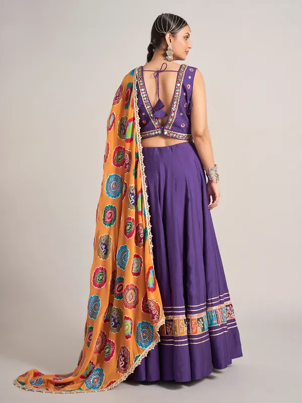 Purple silk V neck navratri chaniya choli