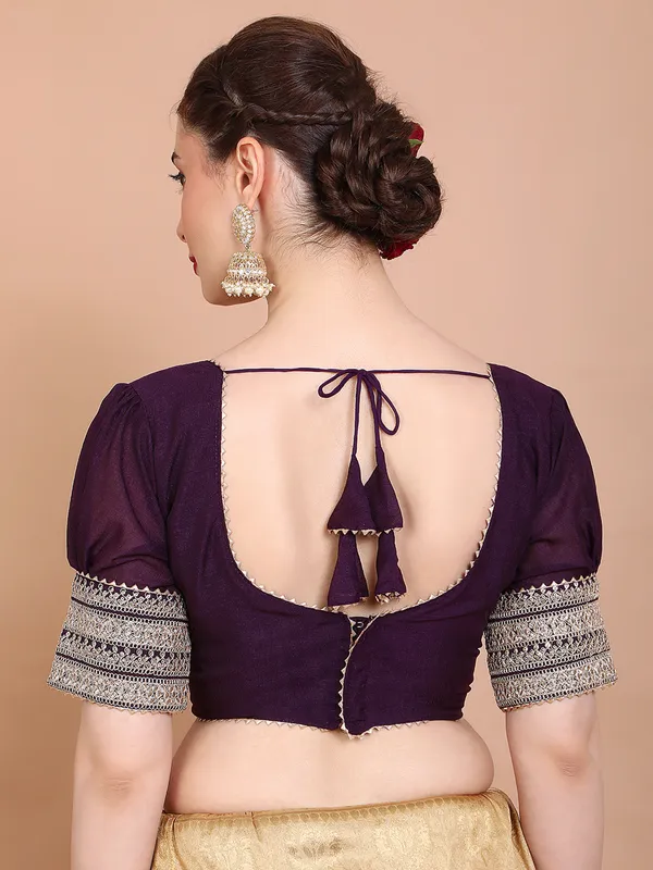 Purple silk V neck ready made blouse