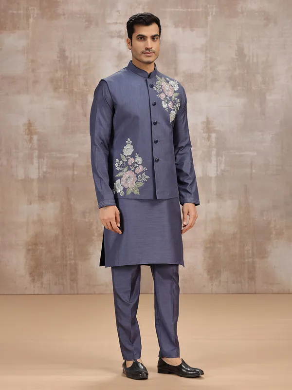 Purple silk waistcoat set for festive occasions