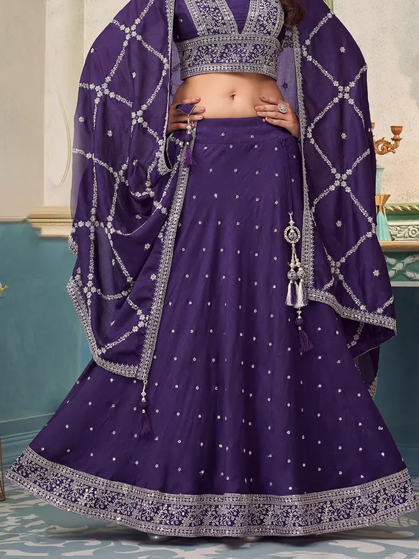 Purple silk wedding lehenga choli with dupatta