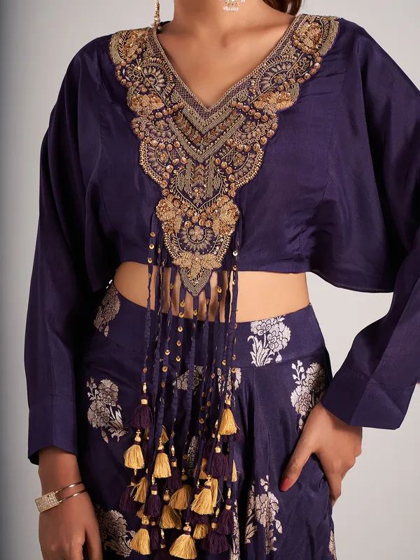 Purple silk wedding wear indowestern suit