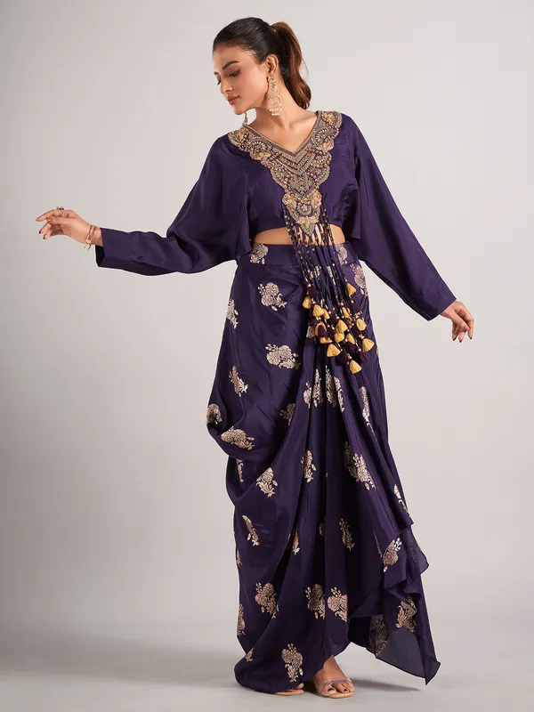 Purple silk wedding wear indowestern suit
