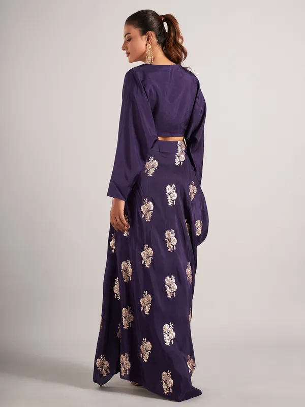 Purple silk wedding wear indowestern suit
