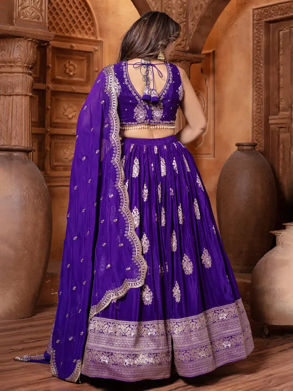 Purple silk wedding wear lehenga choli with zari work