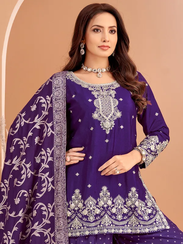 Purple silk wedding wear palazzo suit