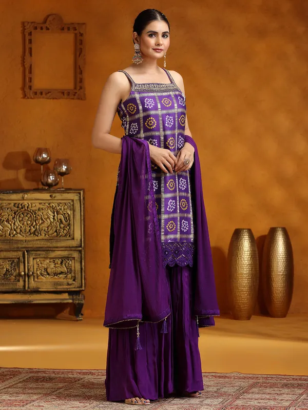 Purple silk wedding wear palazzo suit with dupatta