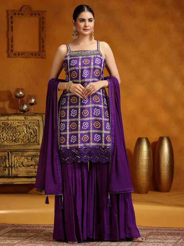 Purple silk wedding wear palazzo suit with dupatta
