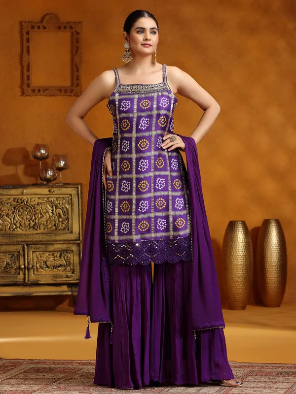 Purple silk wedding wear palazzo suit with dupatta